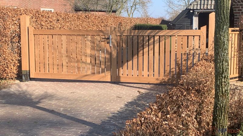 Iroko Spiekpoort 140 cm met schuine zijpunten